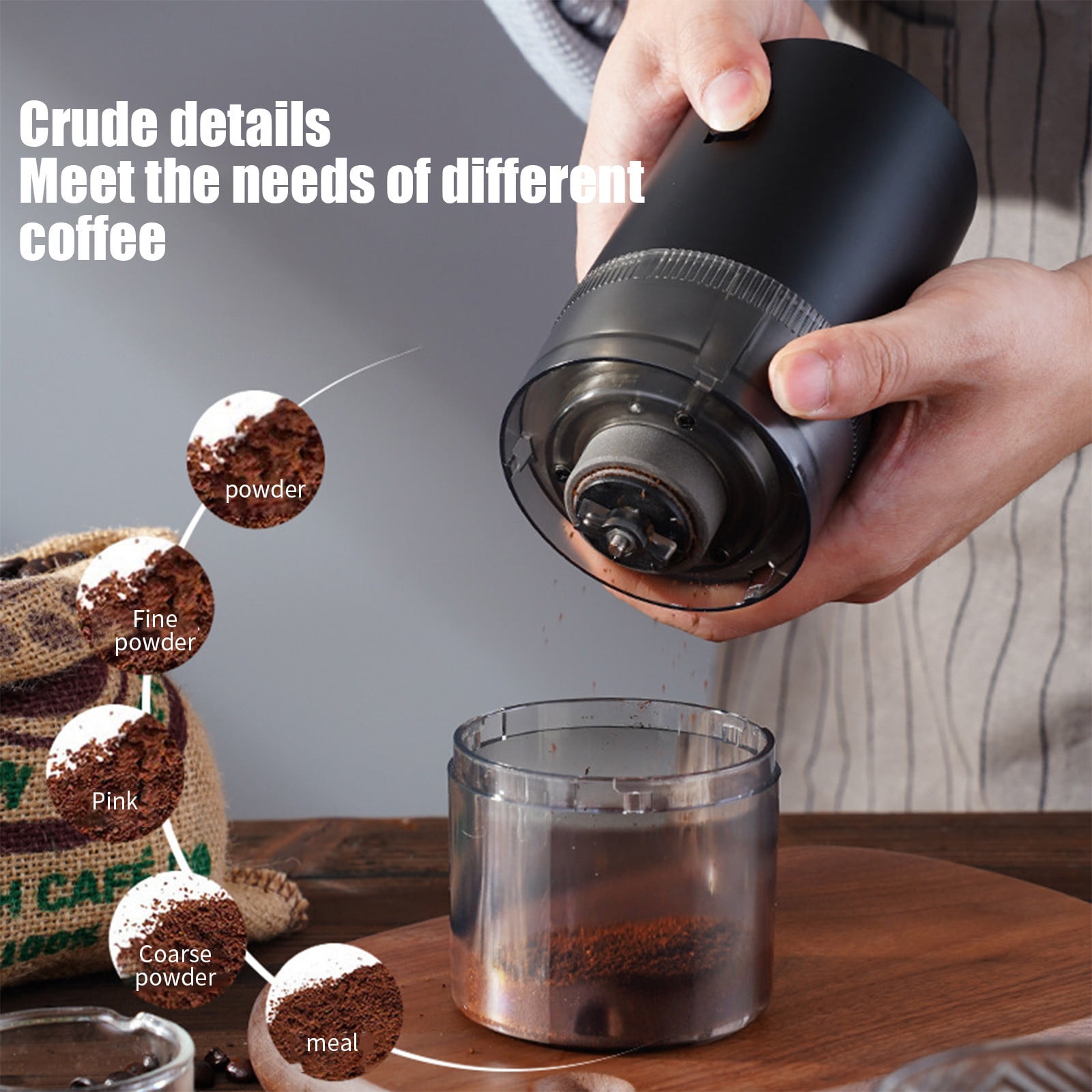 Coffee Bean Grinder Portable Electric, Usb C to C Charging Adjustable Coarseness, Ceramic Burr Spice Grinder with Clean Brush for Travel Home