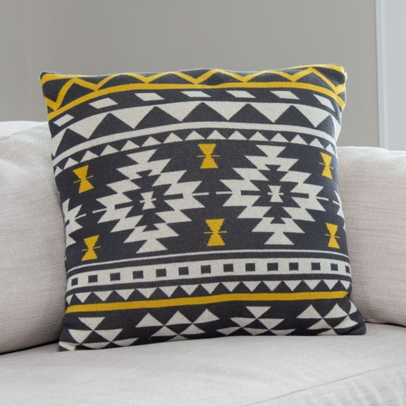 Elsie & Zoey Skye 18x18" Recycled Cotton Black Aztec Decorative Throw Pillow