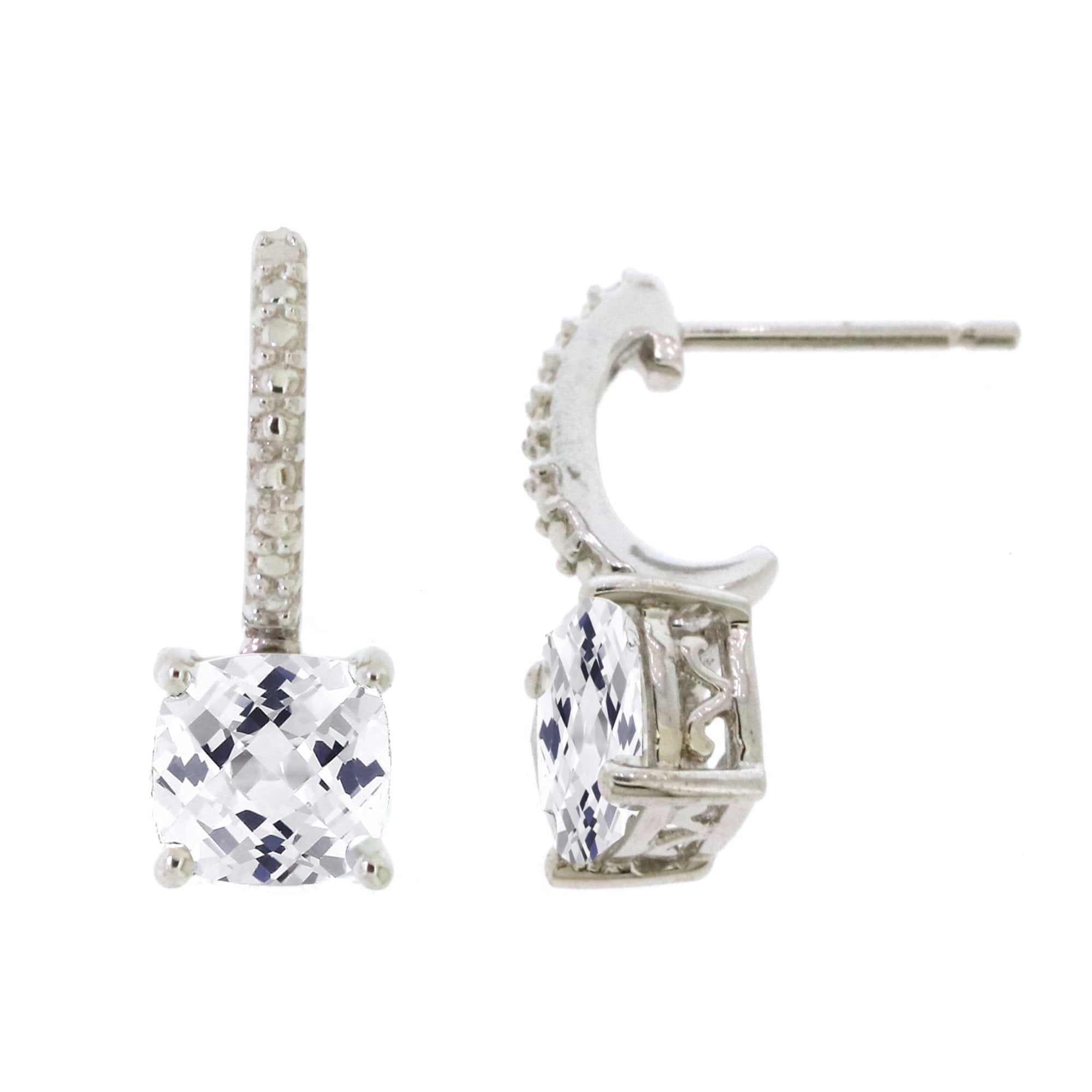 Brilliance 925 Sterling Silver White Topaz with Diamond accent Cushion 3pcs Set
