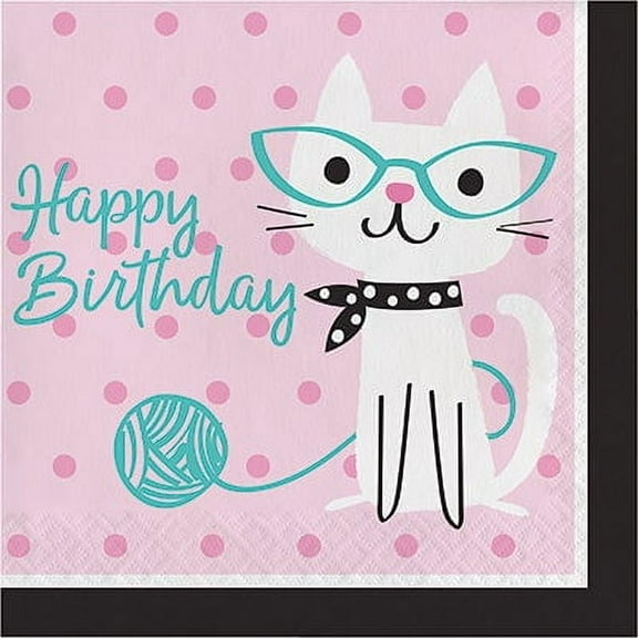 Cat Party Birthday Paper Lunch Napkins 16 Count for 8 Guests