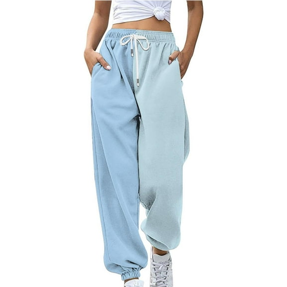 Prolriy Sweatpants Women Jogging Pants for Women Fashion Women's Loose Breathable Colorblocking Casual Pants Side Pockets Leg Opening Drawstring Seasonal Casual Pants Women's Pants Light Blue XXL