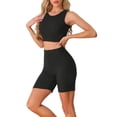 thumbnail image 4 of INSPIRAR CHIC Conjuntos de Pijamas de Mujer Sin Mangas de Top Corto de Punto Acanalado con Pantalones Cortos de Jogger Biker XS Negro, 4 of 6