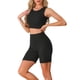 thumbnail image 4 of INSPIRAR CHIC Conjuntos de Pijamas de Mujer Sin Mangas de Top Corto de Punto Acanalado con Pantalones Cortos de Jogger Biker XS Negro, 4 of 6