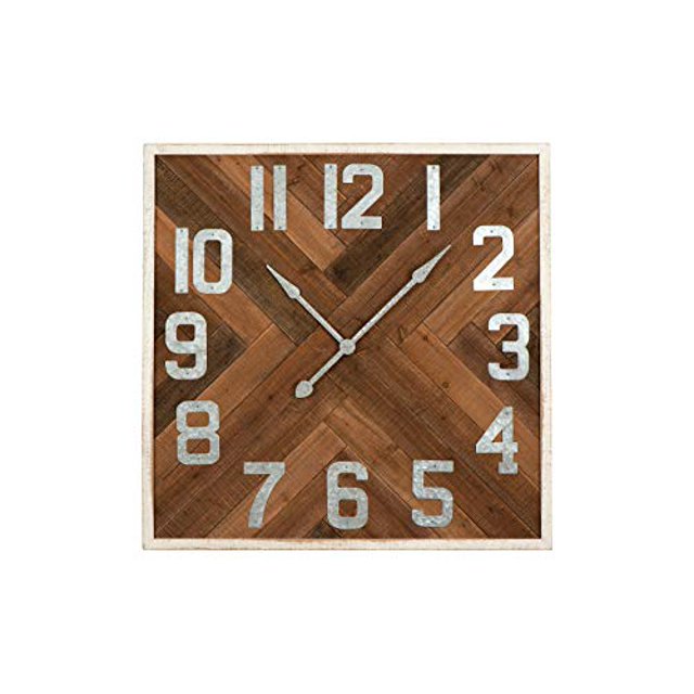 Creative Co-Op 36" Square Herringbone Inlay Stained Wood Wall Clock, Natural