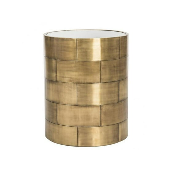 SAFAVIEH Couture Florencia Modern Mirror Top Metal Round End Table, Clear/Antique Brass
