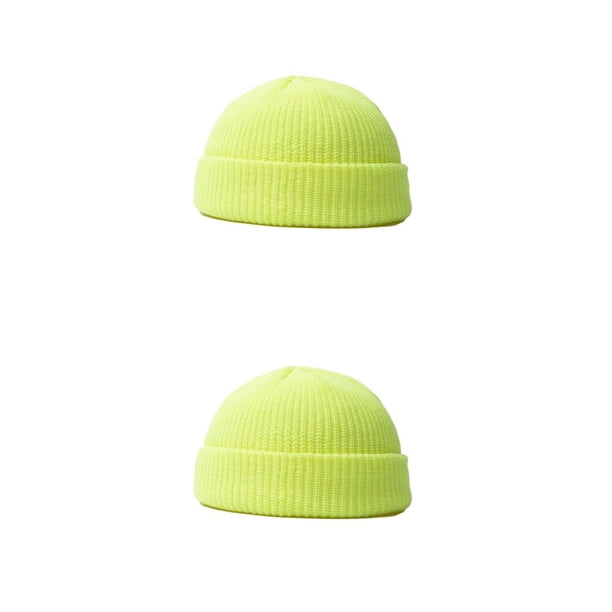 Qarigey Sombrero de hilo de punto de invierno Gorras de cabeza corta de moda casual Hombres Mujeres Sombreros Patinaje Snowboard Camping Amarillo brillante 2piezas
