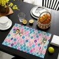 thumbnail image 4 of Multi Color Moroccan Checkered Pattern Summer Placemats Table Placemats Set Of 4-Linen Kitchen Washable Placemats Table Mats 11.8"x17.7" Non-Slip Heat Resistant, 4 of 6