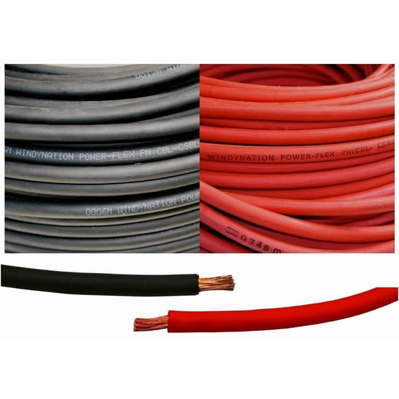 Cable de batería de soldadura WindyNation 2 AWG 6 m negro + 6 m rojo