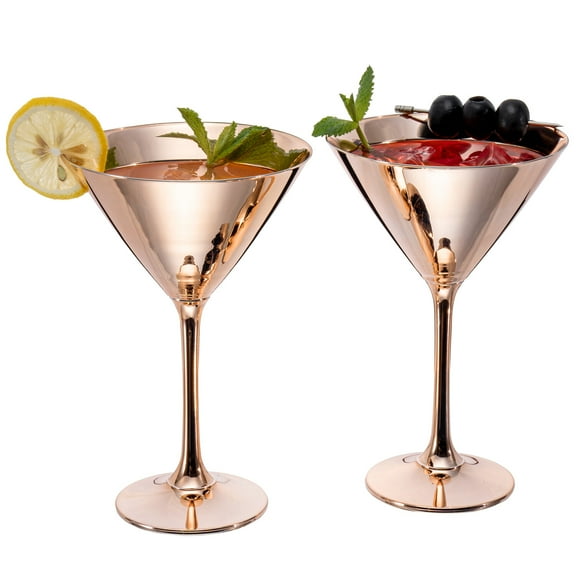 GETHFS Copper Metal Martini Glasses, Set of 2 Stemmed Cocktail Glasses, 8 oz V-Shaped Drinking Glasses for Martinis, Cosmopolitans, Manhattans, Weddings & Parties