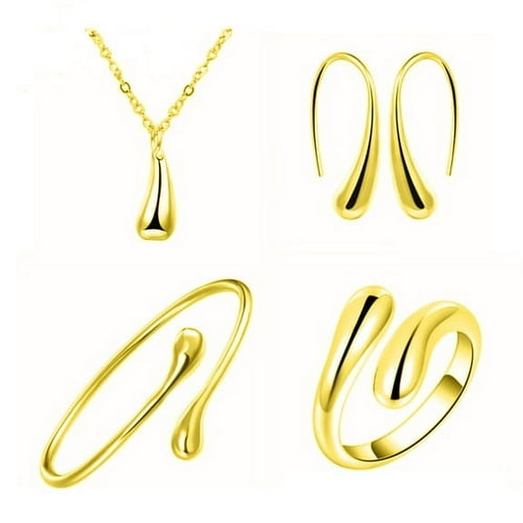 Skymirror 4Pcs/Set Women Jewelry Set Teardrop Shape Pendant Necklace Hook Earrings Opening Adjustable Bracelet Ring Set