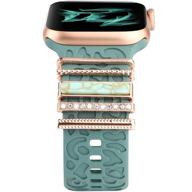 Bucles Para Anillos Decorativos Compatibles Con Correas De Silicona Para Apple Watch De 38 Mm, 40 Mm, 41 Mm, 42 Mm, 44 Mm, 45 Mm, 49 Nn, Accesorios De Dijes De Diamantes De Metal Turquesa Para Iwatch