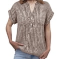 thumbnail image 6 of T Shirts for Women V Neck Casual Brushed Strip V Neck Bat Short Sleeved T Shirt, 6 of 6