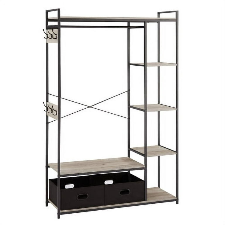 Dropship Free-Standing Closet Organizer With Storage Box & Side Hook;  Portable Garment Rack With 6 Shelves And Hanging Rod; Black Metal  Frame&Rustic Board Finish; Hanging Closet Shelves (Rustic Brown). to Sell  Online
