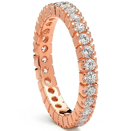 Sterling Silver 925 Women's Rose Plated Eternity Ring Engagement wedding Band W/ Cubic Zirconia