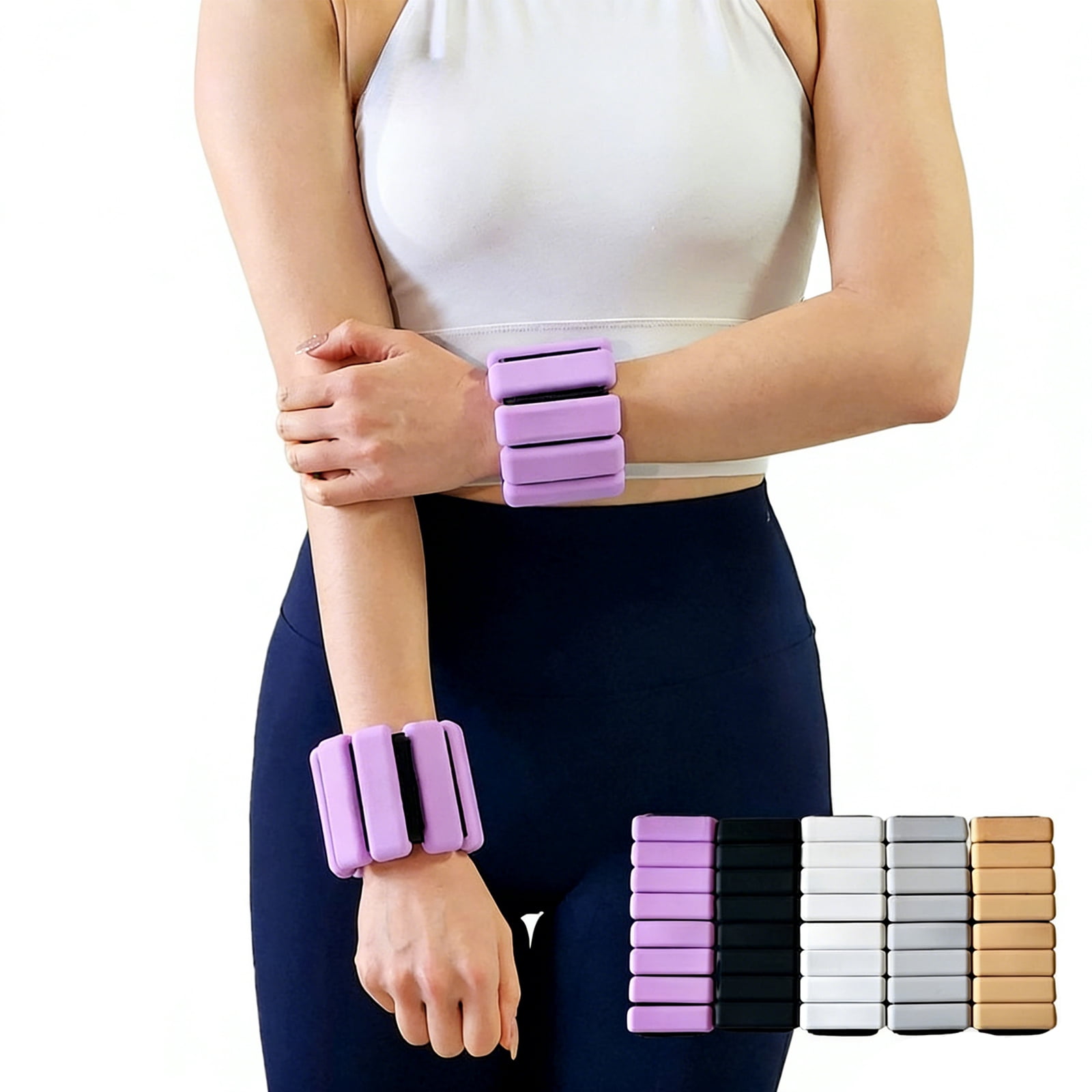 Ueasy Wrist Weights Set of 2, 1lb Adjustable Silicone Weighted Bangles for Women & Men, Wearable Ankle Weights for Yoga, Pilates, Dance, Strength Training, Running and Pool Exercises