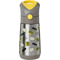 Batman by b.box 12 oz Insulated Kids Water Bottle: Keeps Drinks Cold up to 8 Hours, Warm up to 6 Hours. Triple Wall Stainless Steel Kids Drink Bottle w/Free Flow Silicone Straw Top