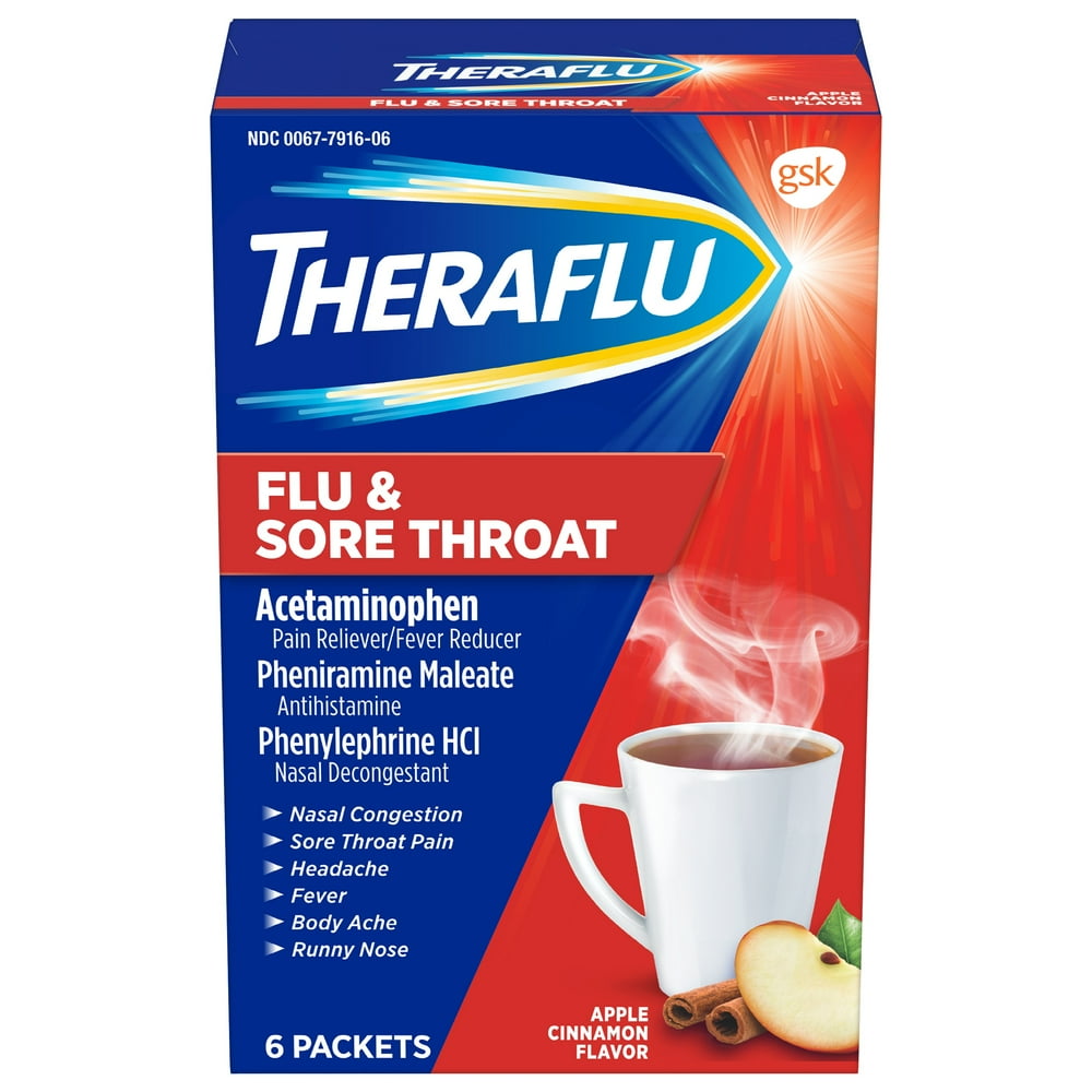 Theraflu Cold and Flu Medicine for Multisymptom Flu and Sore Throat Relief, Apple Cinnamon