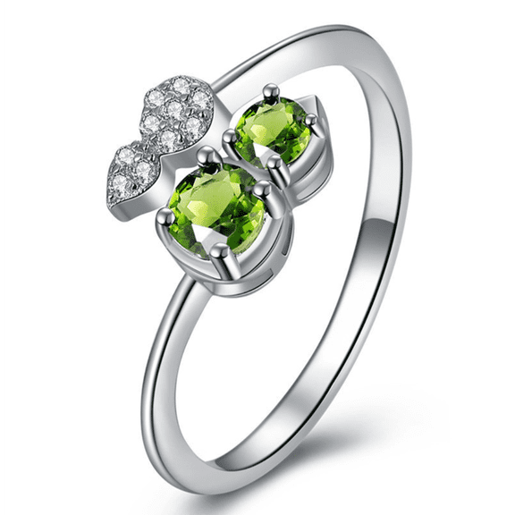 Emerald Green Zircon Ring for Women, Adjustable Open Band, White Gold Tone, Elegant Fashion Jewelry