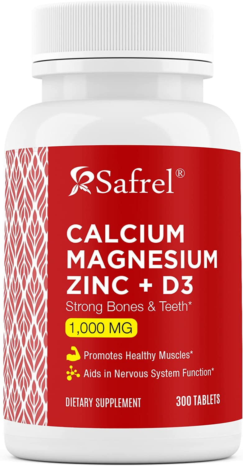 Safrel Calcium Magnesium Zinc with Vitamin D3, 300 Tablets Calcium 1000 mg, Magnesium 400 mg