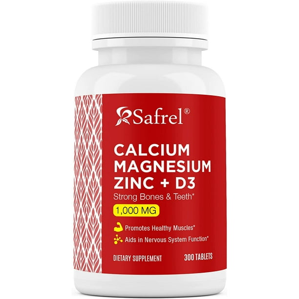 Safrel Calcium Magnesium Zinc with Vitamin D3, 300 Tablets Calcium 1000 mg, Magnesium 400 mg