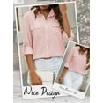 thumbnail image 6 of Hibeli Women Lapel Collar Roll Up Sleeves Button Down Pocket Solid Color Shirts, 6 of 7