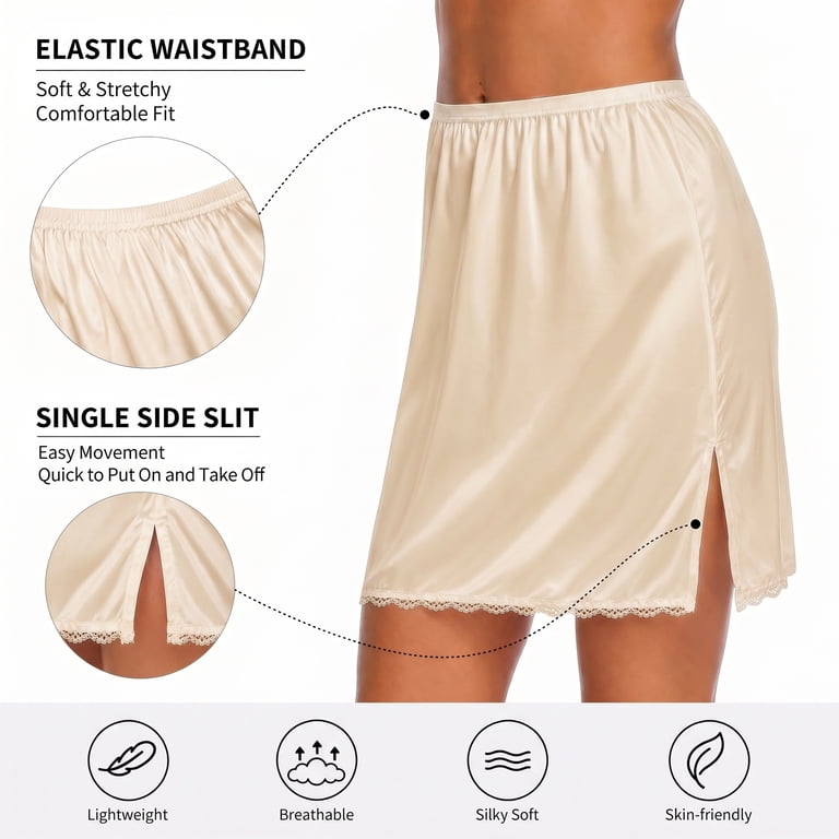short slips for under dresses Womens Half Slips for Under Dress Knee Length Anti-Static Stretch Waistband Mini Skirt