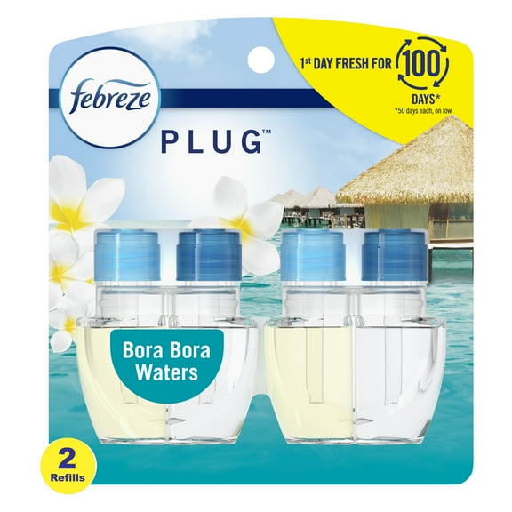 Febreze Plug In Air Freshener, Odor-Fighting Scented Oil Refill, Bora Bora Waters, 2 Refills