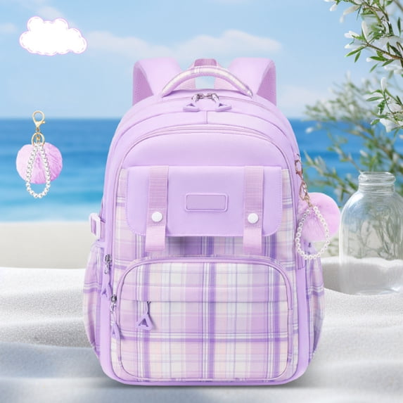 gcong Stylish Plaid Lightweight School Backpack For Large Capacity Bookbag Purple