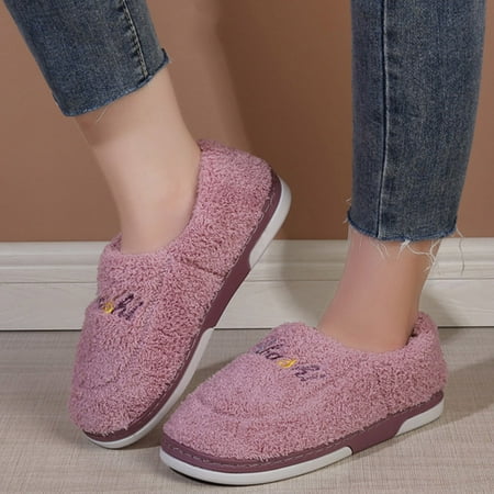

Cathalem Knit Slippers for Women Memory Foam Fashion Autumn Winter Women Slippers Flat Non Slip Bag With Round Toe Plush Warm Shoes Purple 8
