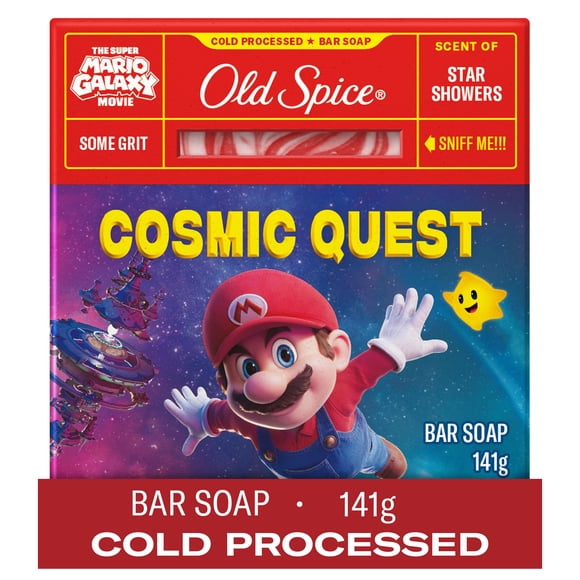 Pain de savon Old Spice saponifié à froid pour hommes, Quête cosmique, parfum de douches d’étoiles, Old Spice x The Super Mario Galaxy Movie, un peu de granules