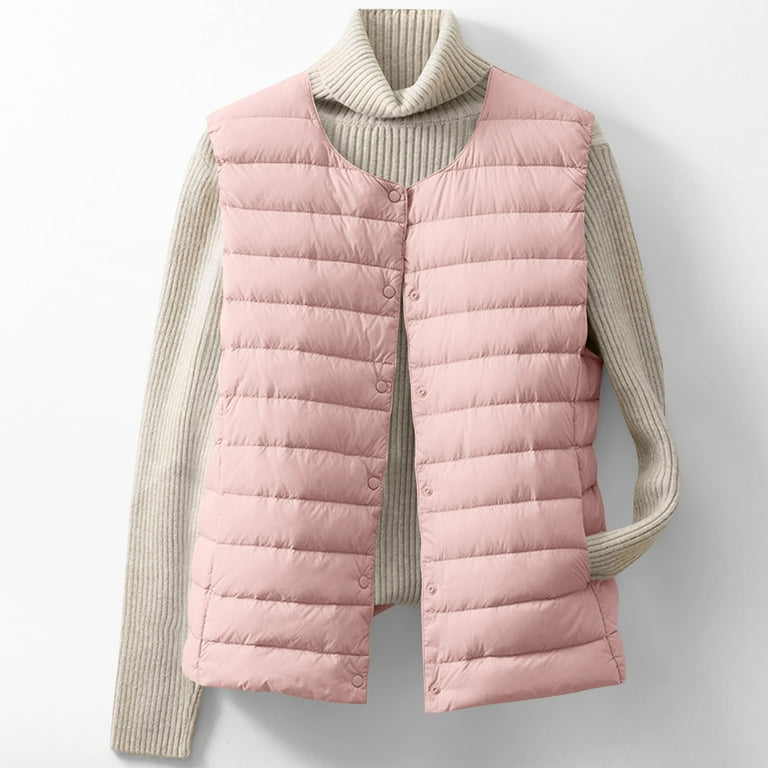 jtjvou Women's Collarless Down Liner Vest Solid Color Lightweight