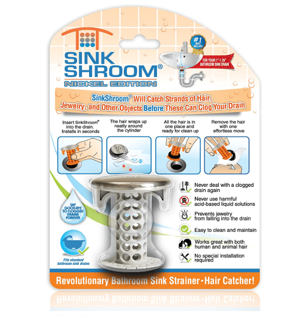 SinkShroom Nickel Edition Revolutionary Bathroom Sink Drain Protector Hair Catcher, Strainer, Snare