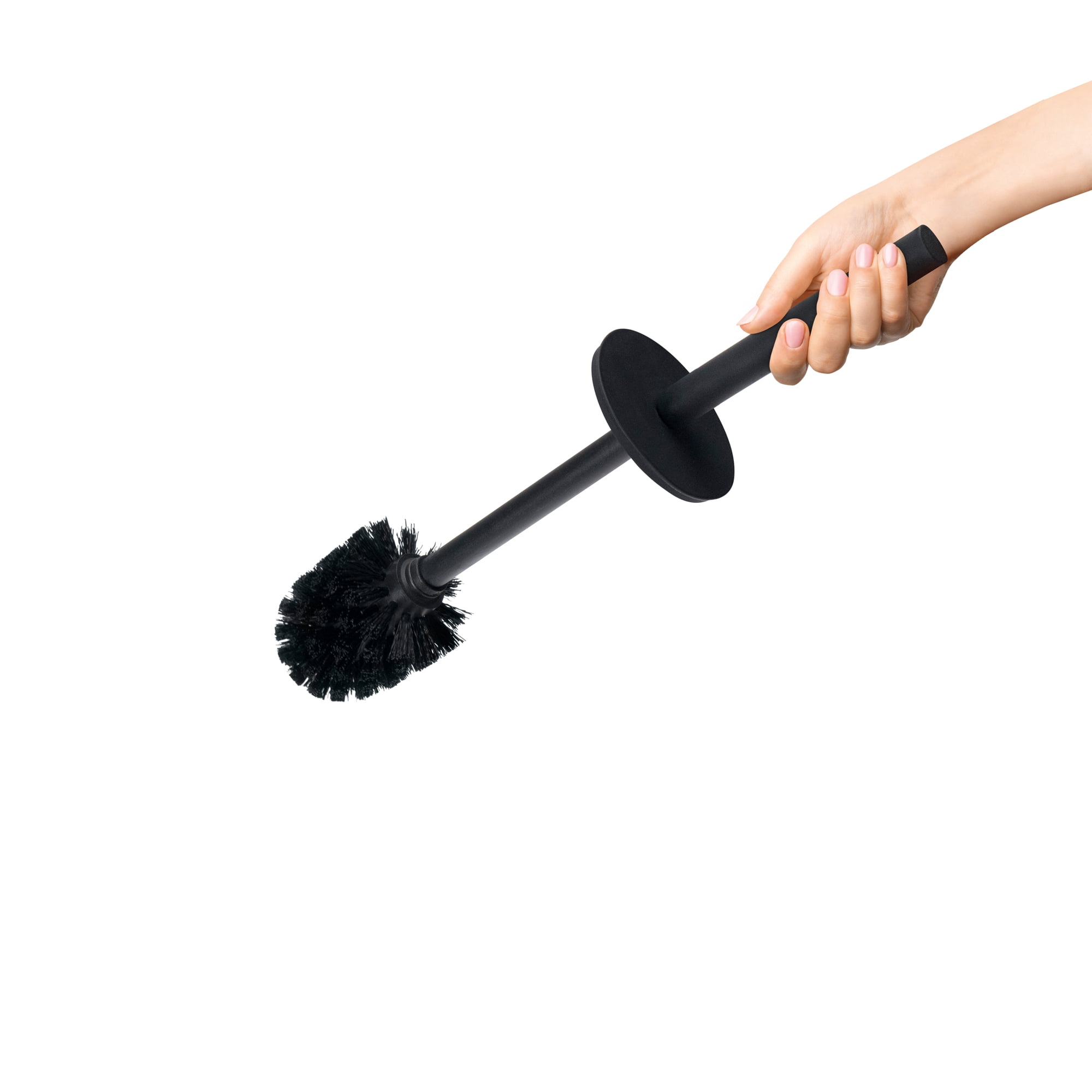 Acento Slim Round Holder, 8 x 8 x 44.5 cm Metal Removable Plastic Liner Tall Toilet Brush in Matte Black Gold