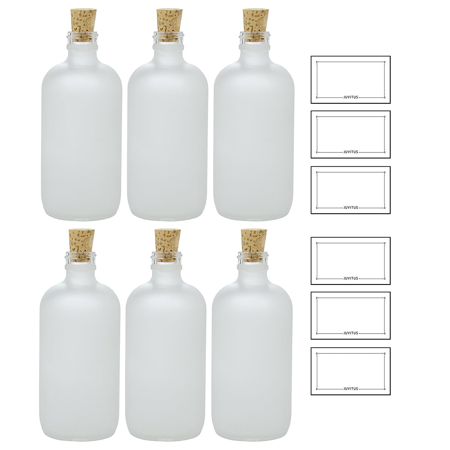 8 oz Frosted Clear Glass Boston Round Bottle with Cork Stopper Closure