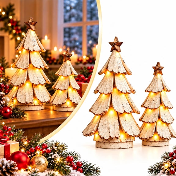 Vintage Lighted Christmas Tree Figurine, Pre-Lit Mini Tabletop Christmas Tree with Glowing LEDs, Holiday Centerpiece for Mantel & Table