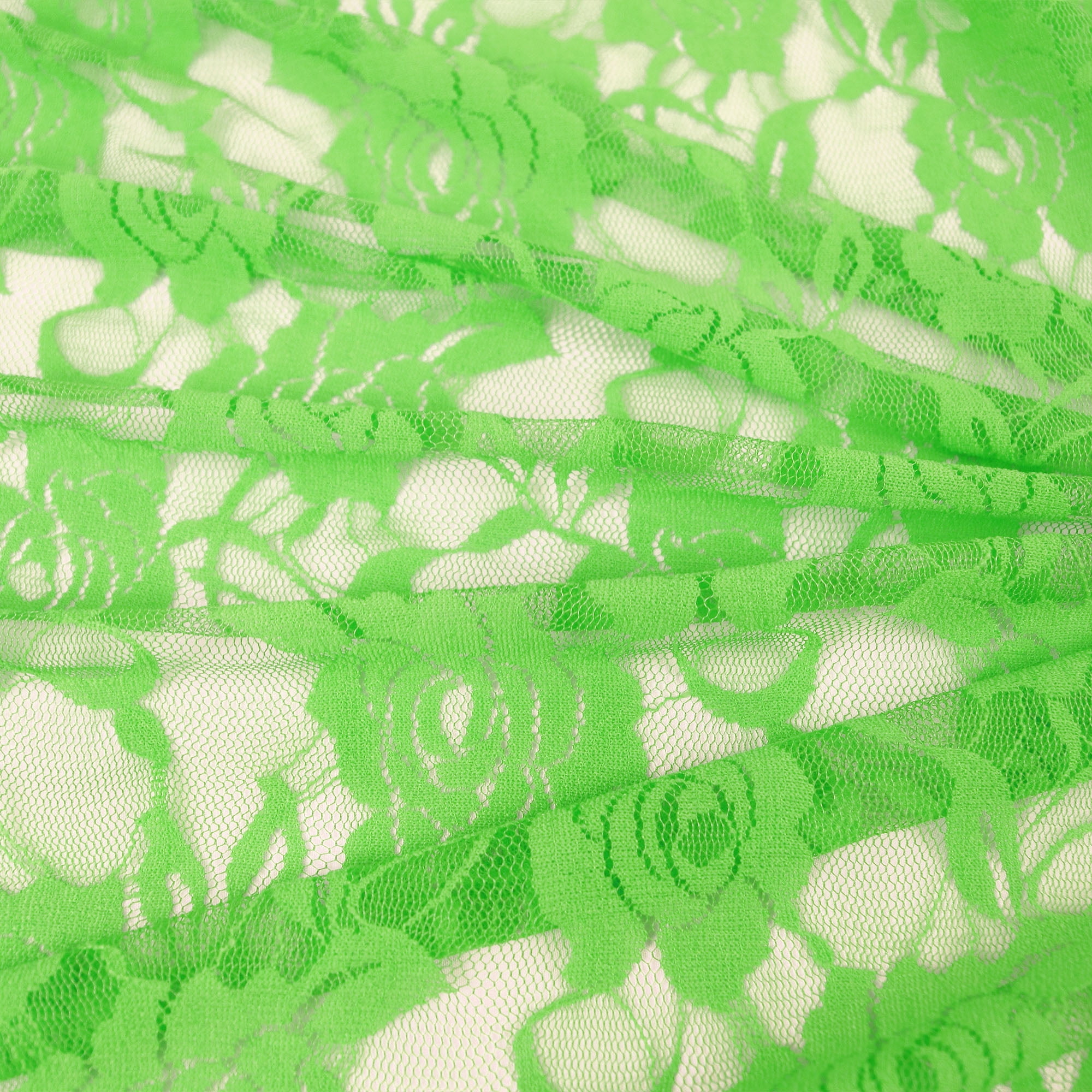 Romex Textiles Nylon Spandex Lace Fabric with Rose Design - Neon Lime