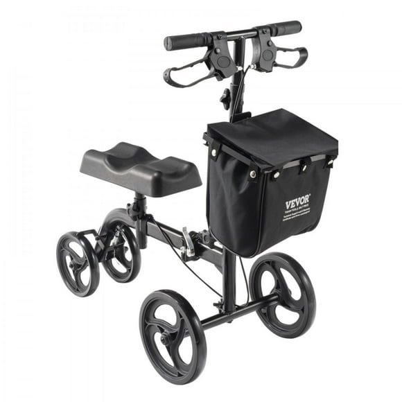 Knee Scooter Carbon Steel Folding Knee Walker Height-Adjustable Handlebar & Knee Pad All-Terrain Solid Wheels Dual Brakes Broken Ankle & Foot Injury Recovery Scooter