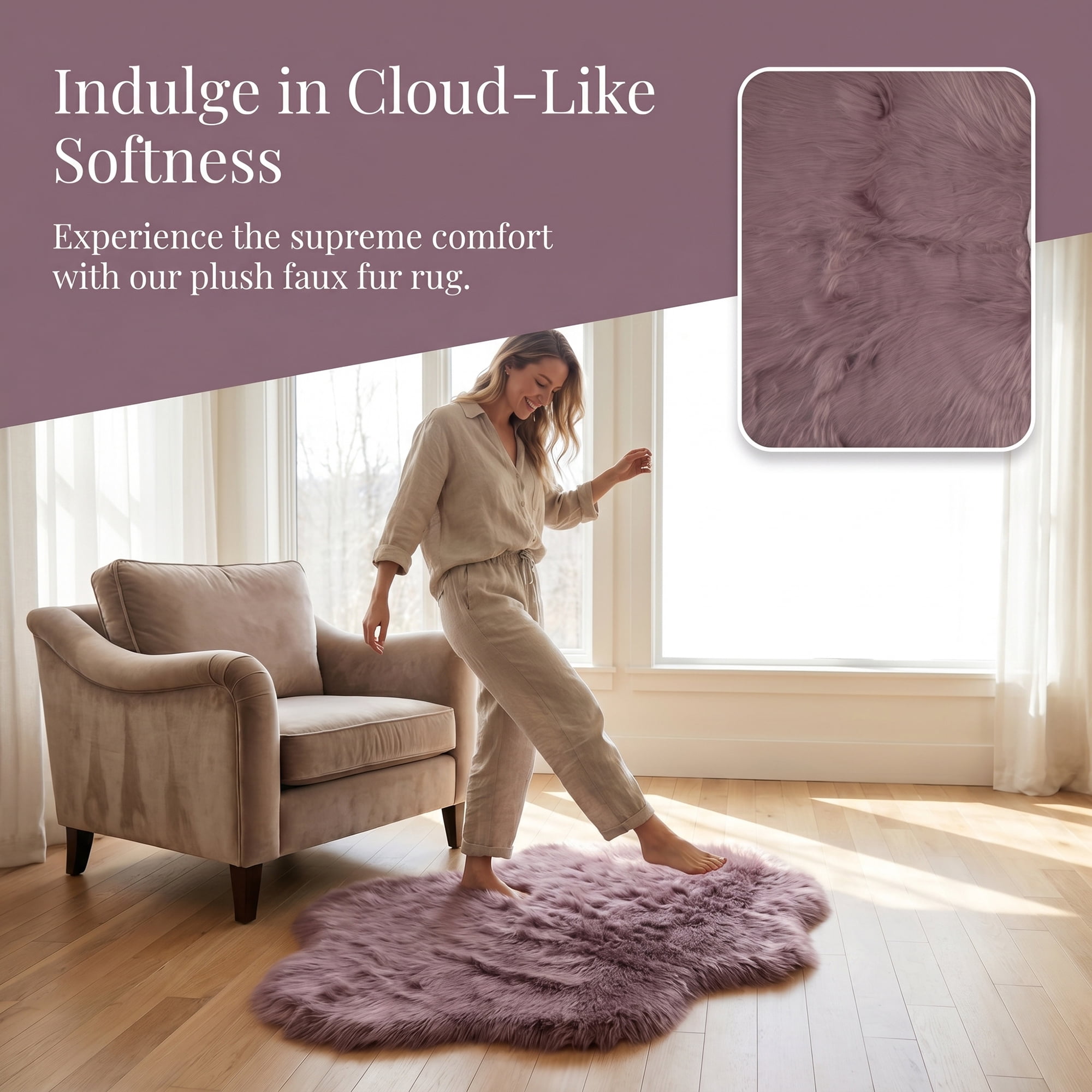 Unique Bargains Soft Shaggy Area Rug Washable Fluffy Bedroom Rug Non Slip 35" x 24" Purple