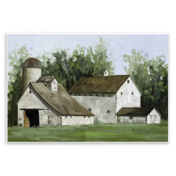 Stupell Industries White Barn Farmhouse Landscape Painting Unframed Art Print Wall Art, 15 x 10