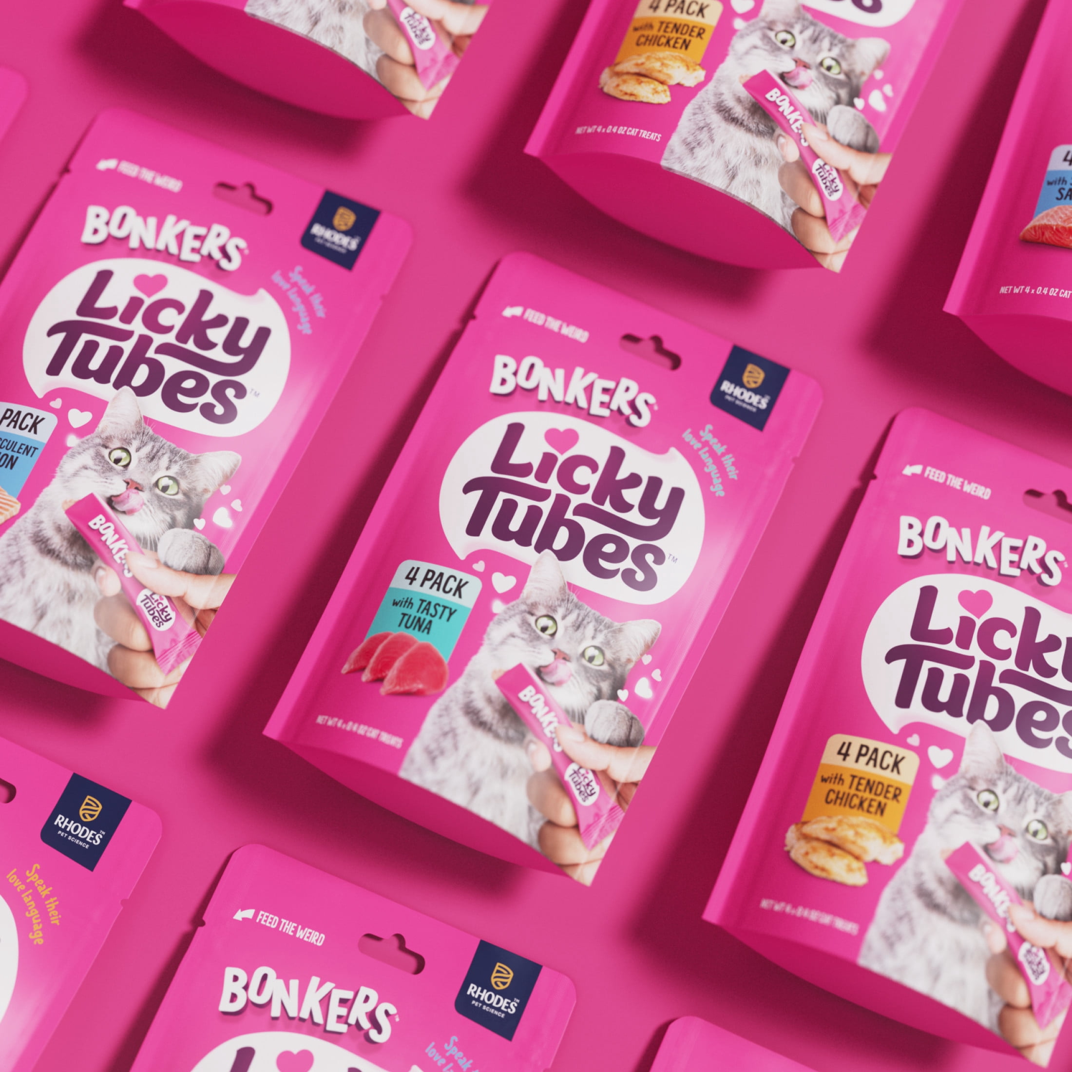 (12 pack) BONKERS Licky Tubes Tuna Flavored Wet Lickable Treats for Cats, 4 Pack