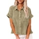 thumbnail image 2 of Neewe Women's Short Sleeve Plain Lapel Front Pocket Hem Fringe Button Down Dressy Daily Outfits, 2 of 8