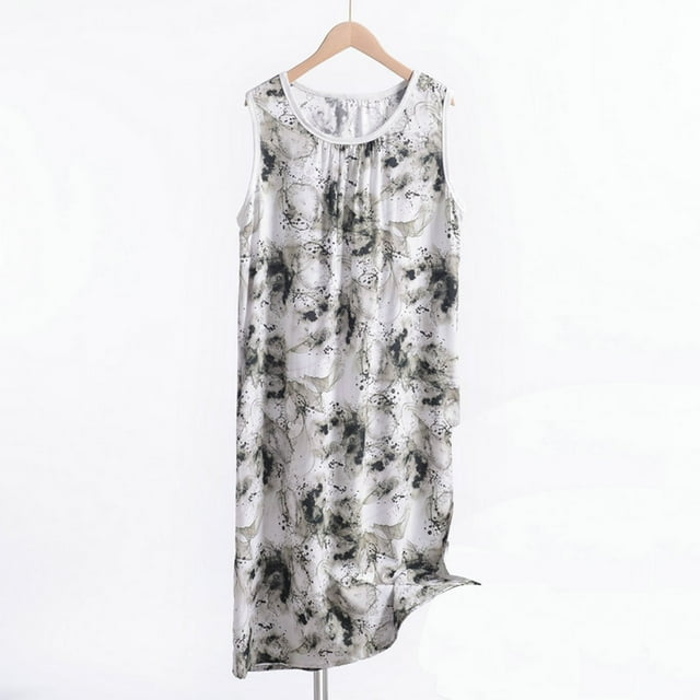 Xuniizn Chemises de Nuit pour Femmes, Grande Taille à Imprimé Floral, Col Rond, Sans Manches, Robe de Nuit Ample, Mince, Douce, Confortable, Respirante, Chemises de Nuit Décontractées