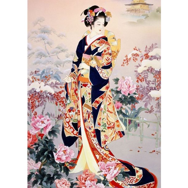 Hilo Algodón Ecológico Bordado 11CT 3 Hebras Impresión 48x65cm Kit Serie Personajes Punto Cruz para Mujer Japonesa
