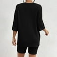 thumbnail image 4 of felwors Women 2 Piece Outfits Dressy Pajamas Lounge Set Ribbed Knit for Women Matching Tshirt Shorts Outfits Black, M, 4 of 8