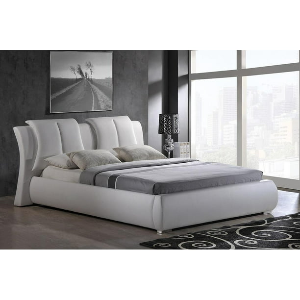 Modern White Faux Leather Upholstery, White Leather Platform King Bed