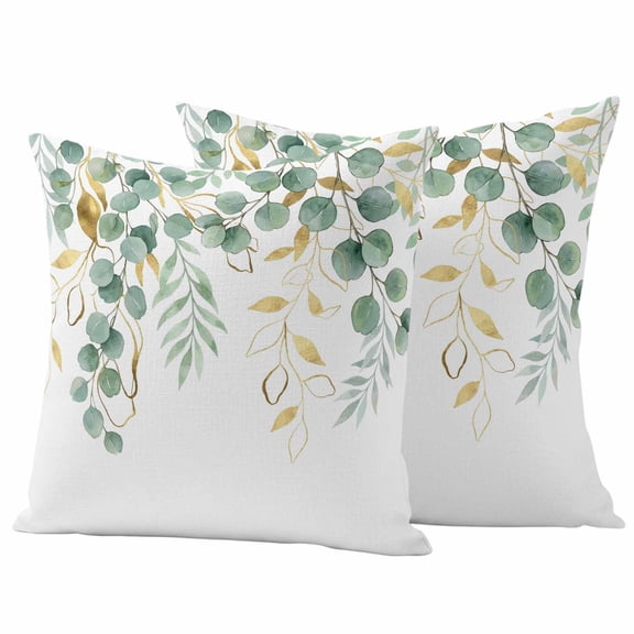 Sage Green Eucalyptus Leaves Outdoor Waterproof Pillow Covers, Spring Summer Country Plants Decorative Square Throw Pillowcase Sofa Cushion Sham for Patio/Couch/Chair, 16"x16" 2 Pack