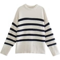 thumbnail image 1 of HSHDLDF Womens Black Striped Sweaters Crew Neck Long Sleeve Soft Knitted Ribbed Solid Knit Pullover Tops (White,S), 1 of 7