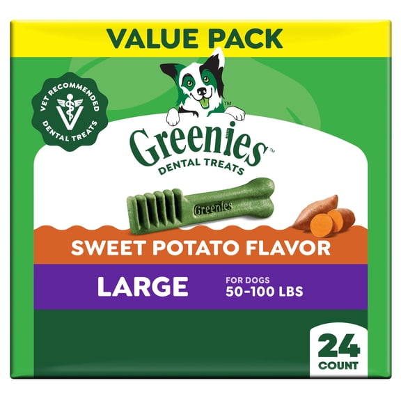 Greenies Sweet Potato Flavor Adult Natural Dental Dog Treats Large Size, 36 oz Pack (24 Count)