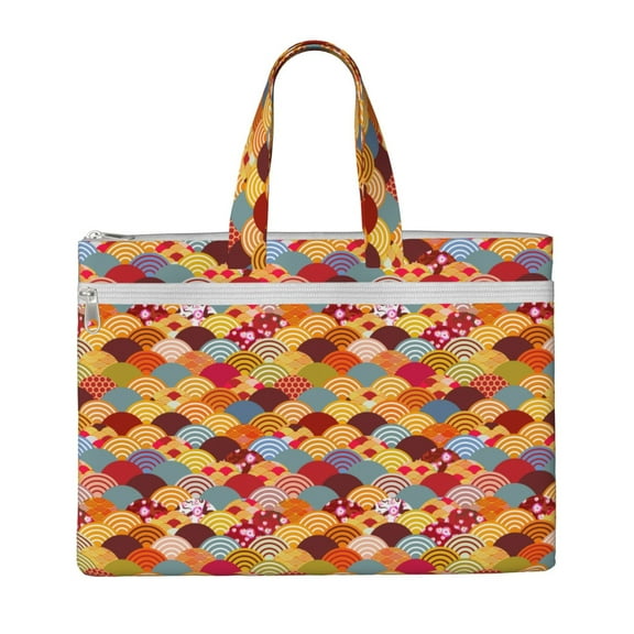 Honeii Japanese Style Fish Scales Print Canvas Tote Bag with Compartments Laptop Tote Bag Large Tote Bag