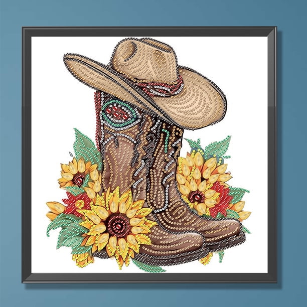 Pintura de diamante 5D DIY Kit de taladro en forma especial parcial Botas Sombrero de vaquero Arte Hugtrwg Para estrenar